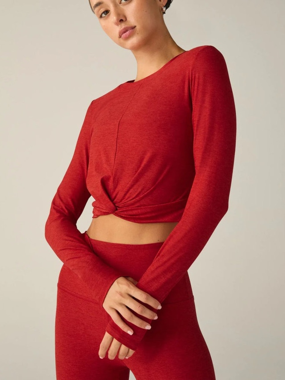 Beyond Yoga Featherweight Center Stage Long Sleeve Top Ruby Red Small